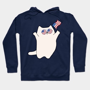 kawaii wihte cat celebrating 4th of july Hoodie